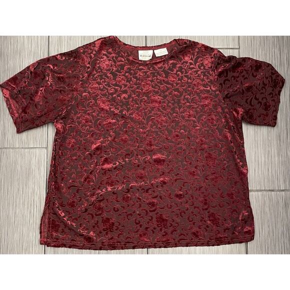 Bentley Plus Womens Deep Cherry Crushed Velvet Short Sleeve Top Size 1X - Picture 1 of 3